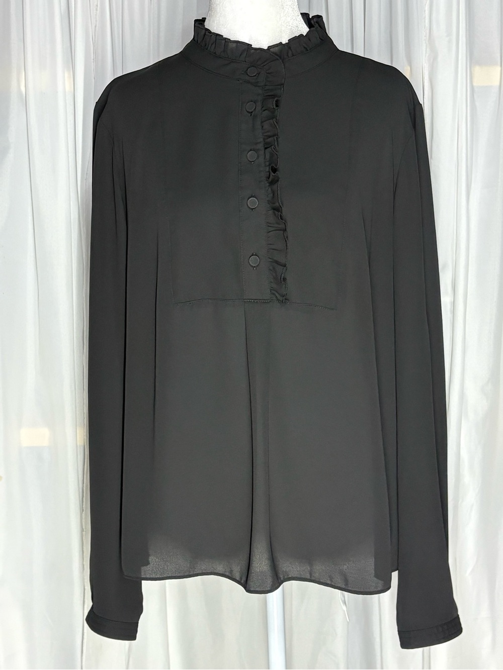 J.Crew Womens Black Tuxedo Blouse Ruffle Size 12